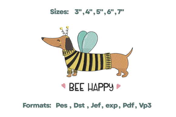 Bee Happy Dachshund Dog Embroidery: A Joyful Touch for Personalized Gifts