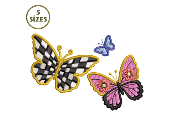 Checkered Floral Butterfly Embroidery