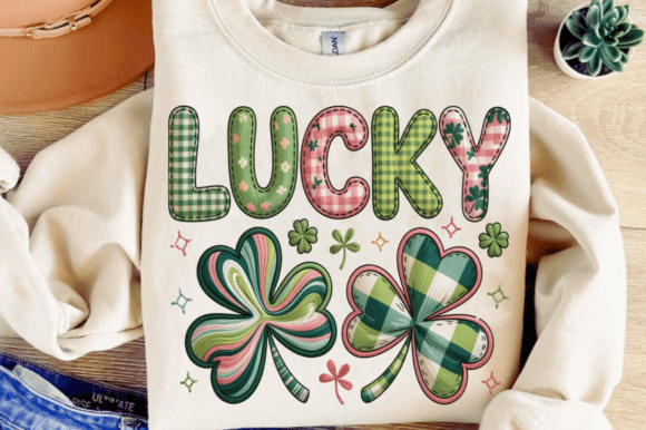 Lucky Shamrock Faux Embroidery PNG Review for Boutique Sweatshirt Design
