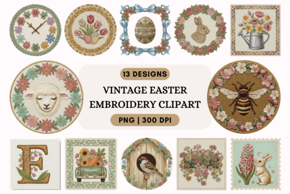 Vintage Easter Embroidery Clipart PNG Review